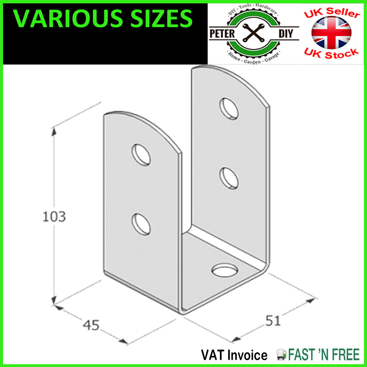 BLACK Bolt Down BASE POST SUPPORT Fence Foot Base Brackets PERGOLA 45-101 mm