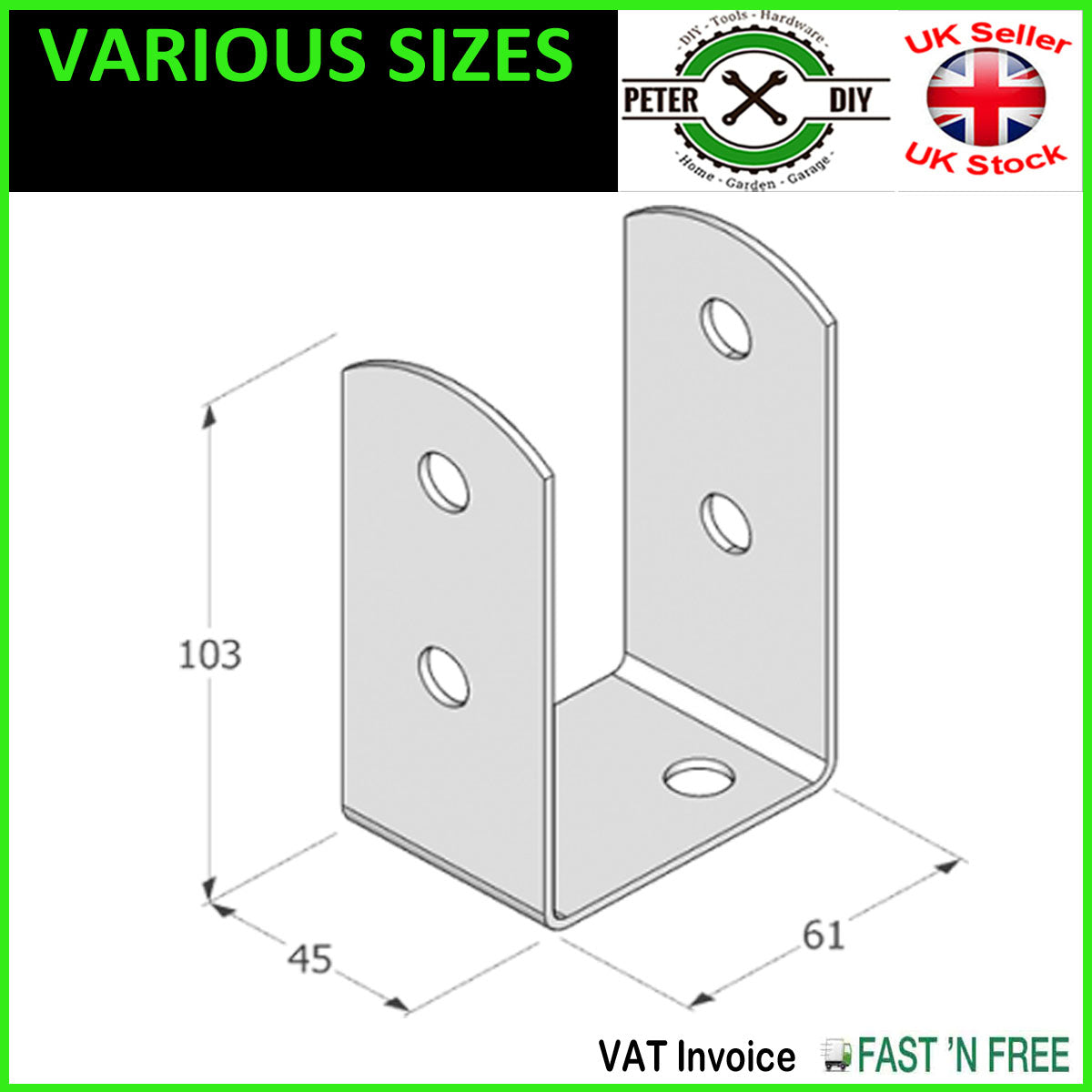 BLACK Bolt Down BASE POST SUPPORT Fence Foot Base Brackets PERGOLA 45-101 mm