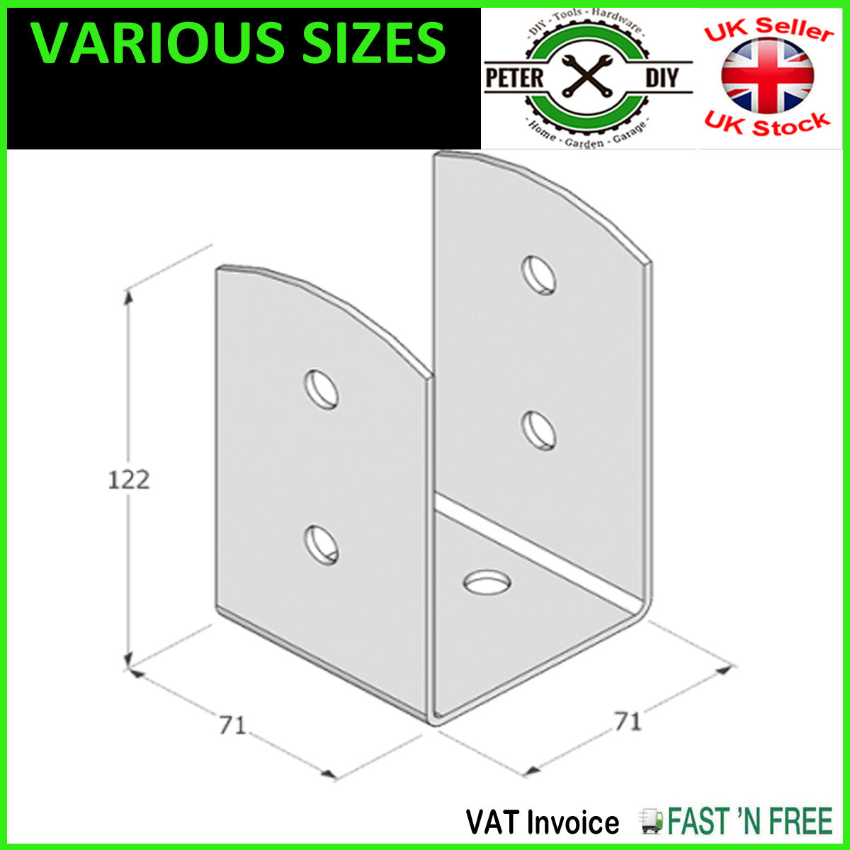 BLACK Bolt Down BASE POST SUPPORT Fence Foot Base Brackets PERGOLA 45-101 mm