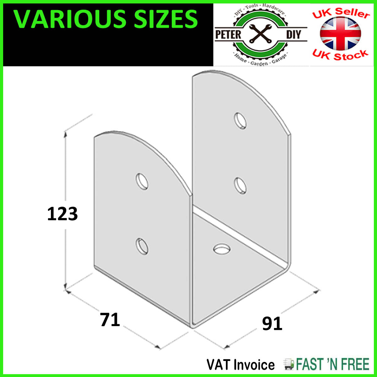 BLACK Bolt Down BASE POST SUPPORT Fence Foot Base Brackets PERGOLA 45-101 mm