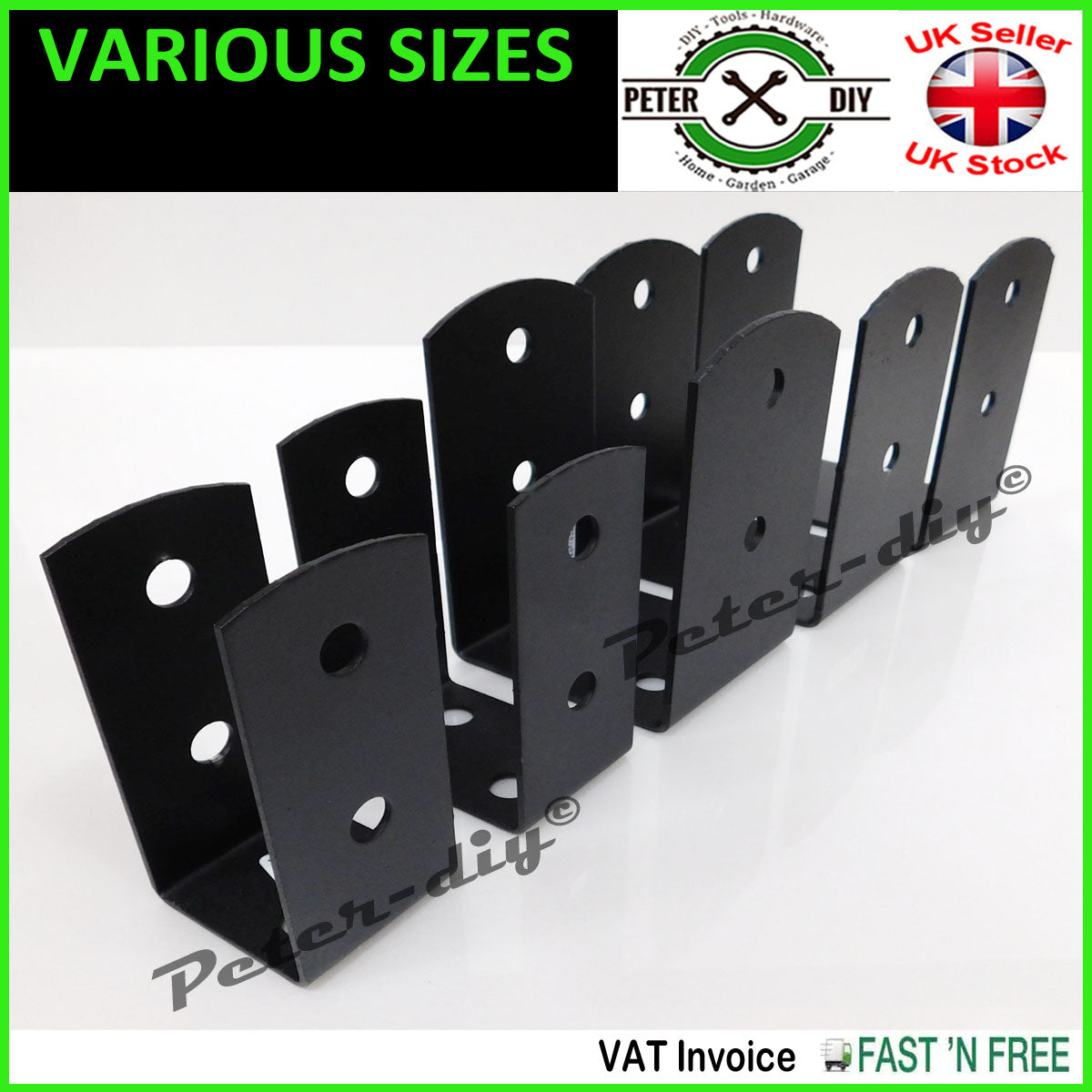 BLACK Bolt Down BASE POST SUPPORT Fence Foot Base Brackets PERGOLA 45-101 mm