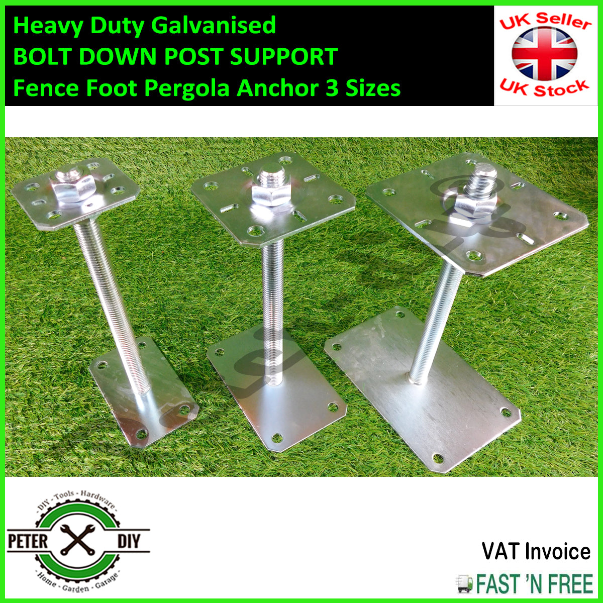 Heavy Duty Galvanised BOLT DOWN POST SUPPORT Fence Foot Pergola Anchor 3 Sizes