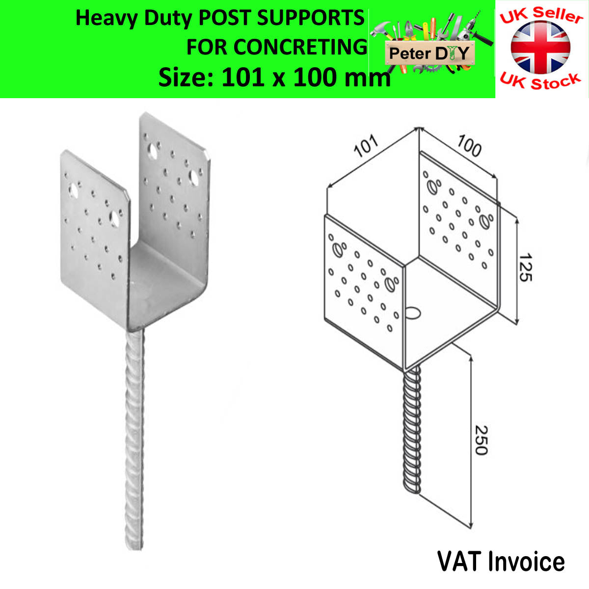 Heavy Duty Galvanised ("U"Wide Shape) Post Fence Foot Anchors 5 Sizes Thick: 4mm