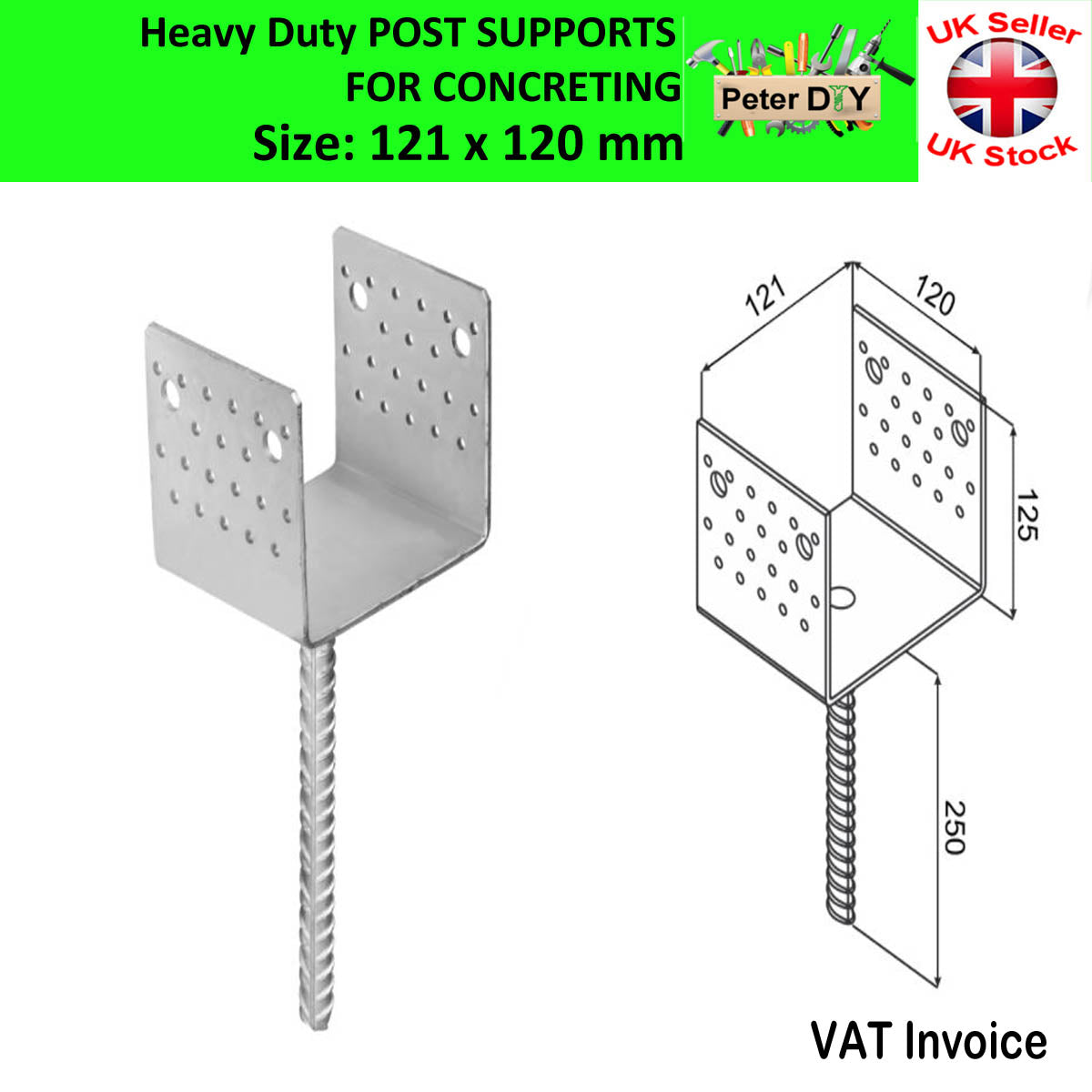 Heavy Duty Galvanised ("U"Wide Shape) Post Fence Foot Anchors 5 Sizes Thick: 4mm