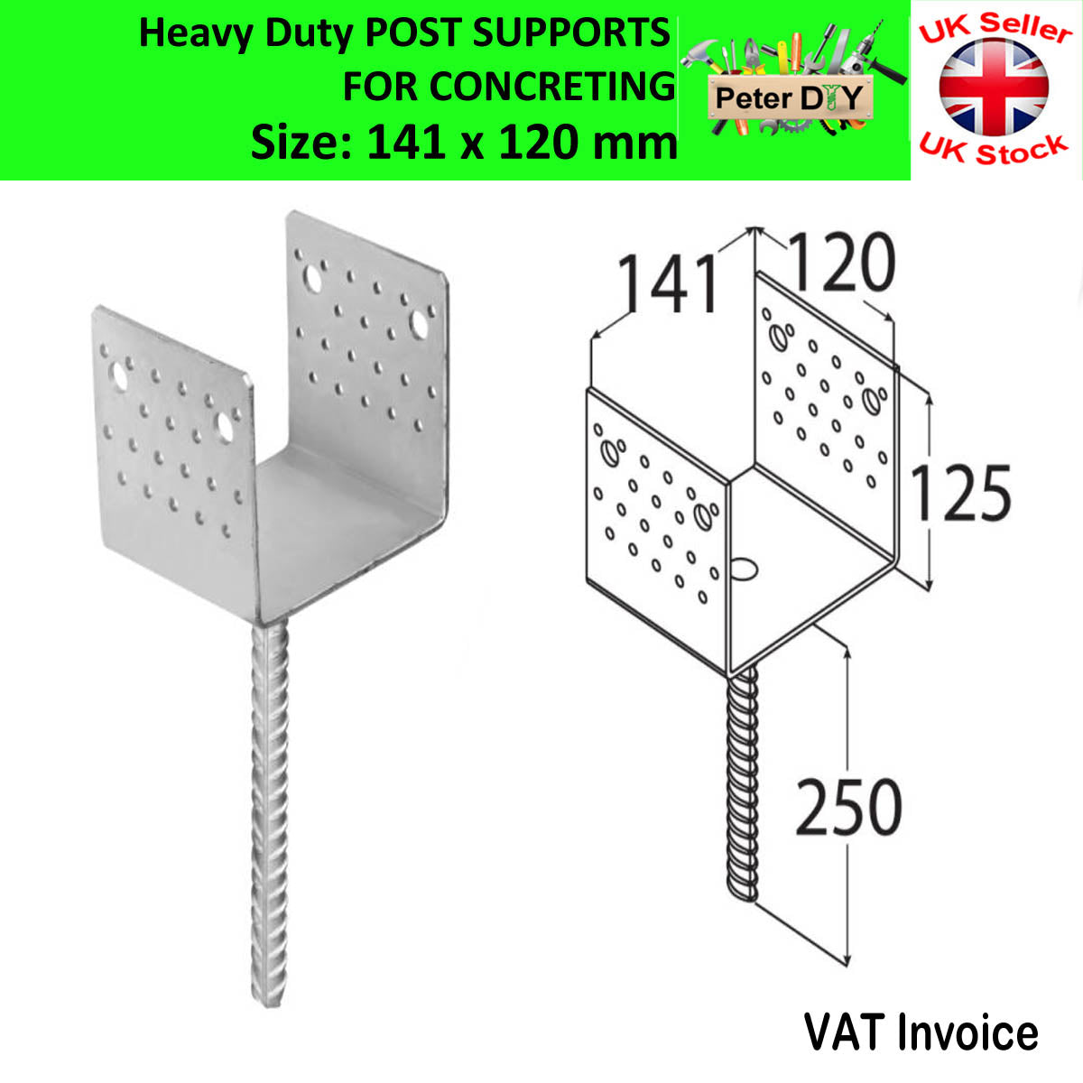 Heavy Duty Galvanised ("U"Wide Shape) Post Fence Foot Anchors 5 Sizes Thick: 4mm