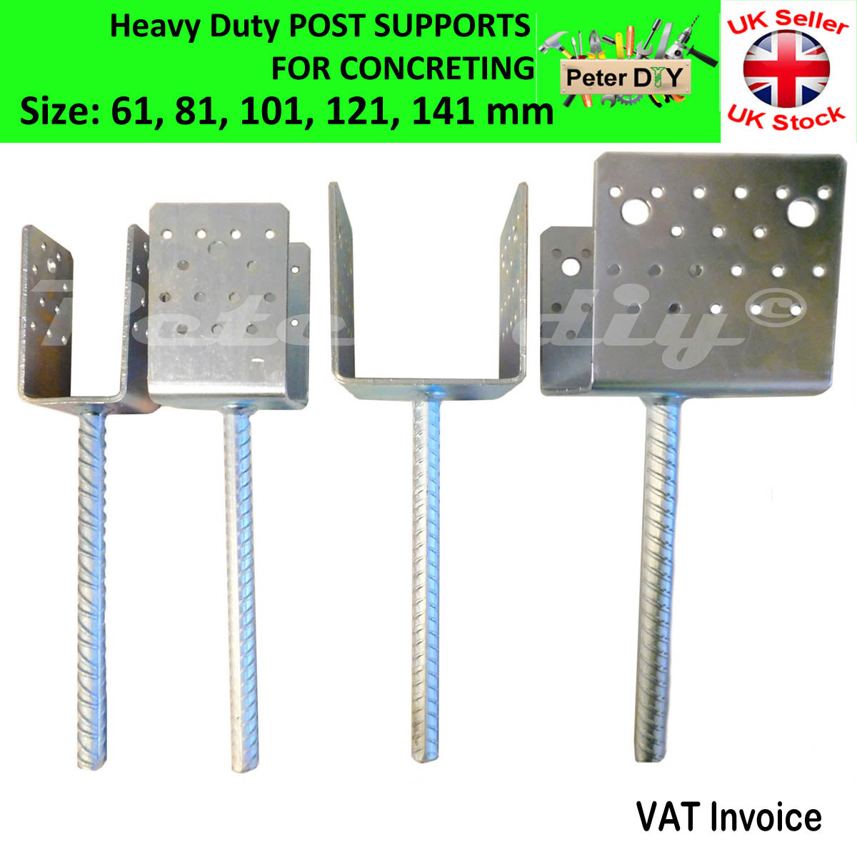 Heavy Duty Galvanised ("U"Wide Shape) Post Fence Foot Anchors 5 Sizes Thick: 4mm