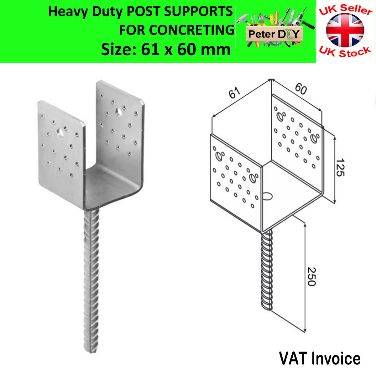 Heavy Duty Galvanised ("U"Wide Shape) Post Fence Foot Anchors 5 Sizes Thick: 4mm