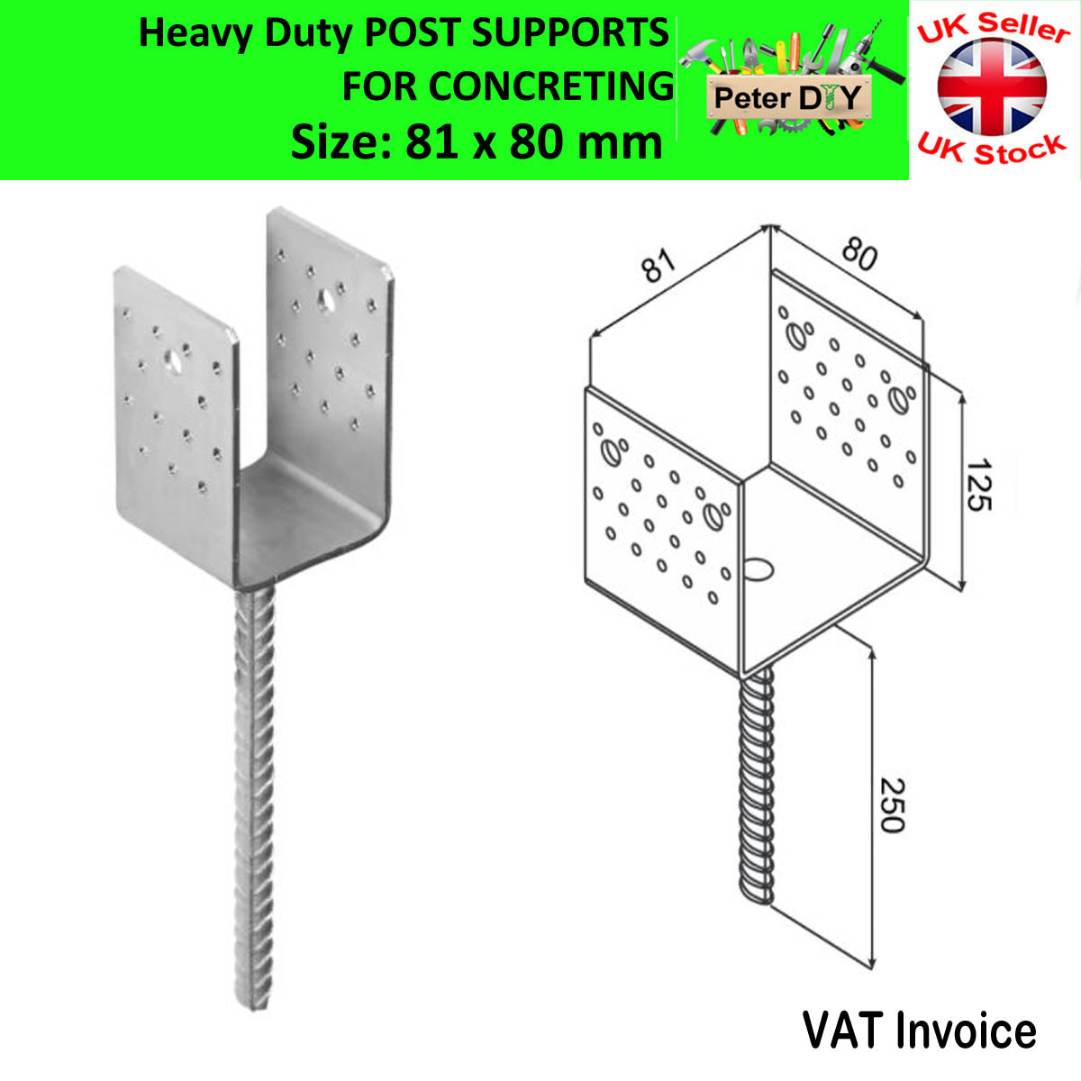 Heavy Duty Galvanised ("U"Wide Shape) Post Fence Foot Anchors 5 Sizes Thick: 4mm