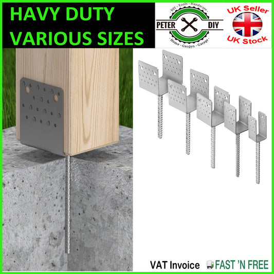 Heavy Duty Galvanised ("U"Wide Shape) Post Fence Foot Anchors 5 Sizes Thick: 4mm