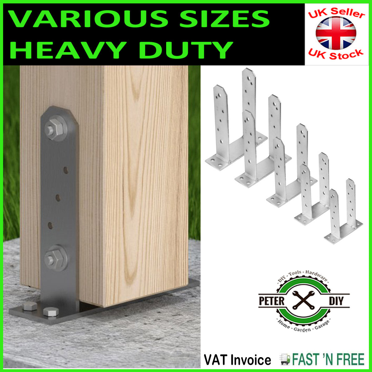 PERGOLA POST SUPPORT Heavy Duty Galvanised ("TT" Type) Foot Shoe Fence Thick:5mm