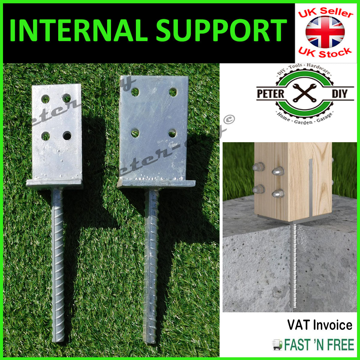 Heavy Duty Galvanised "Internal" Post Support Foot Thickness: 8mm Height: 335mm