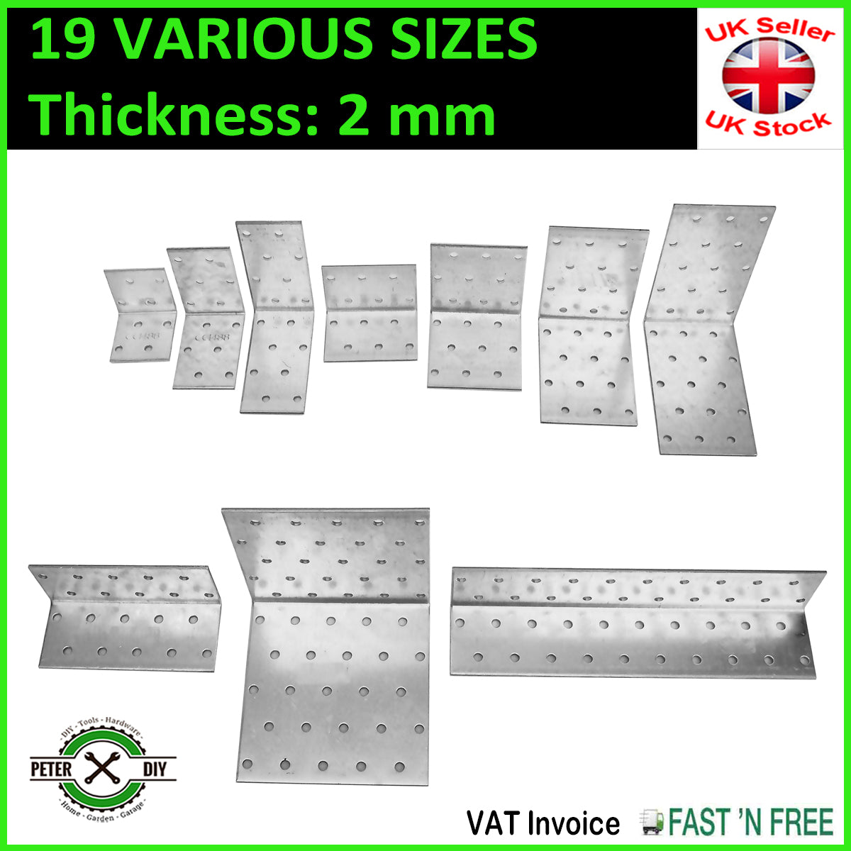 Galvanised Corner Brace 90 Degree Angle Bracket Joist Timber Mending Plates T2mm