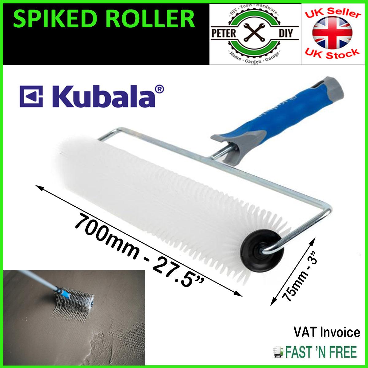 SPIKED ROLLER Aeration 700x75mm Self Levelling Screed Flooring Tool 17mm Spikes