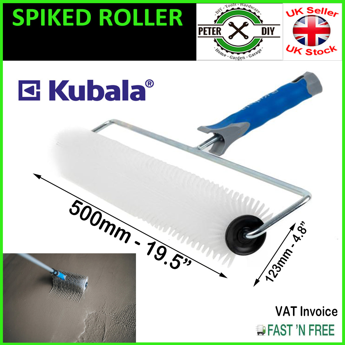 SPIKED ROLLER Aeration 500x123mm Self Levelling Screed Flooring Tool 40mm Spikes