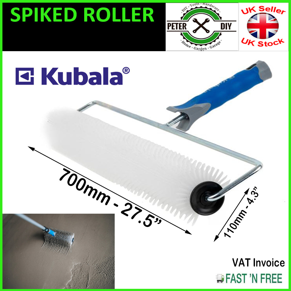 SPIKED ROLLER Aeration 700x110mm Self Levelling Screed Flooring Tool 40mm Spikes