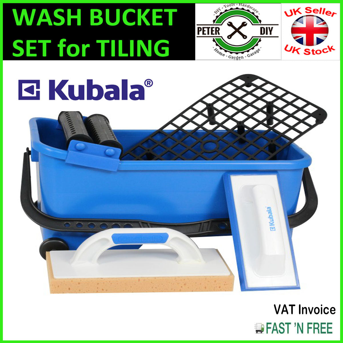 WASHBOY WASH BUCKET Tiling GROUTING CHAMBER Tiles Cleaning Wash Sponge TrowelSET