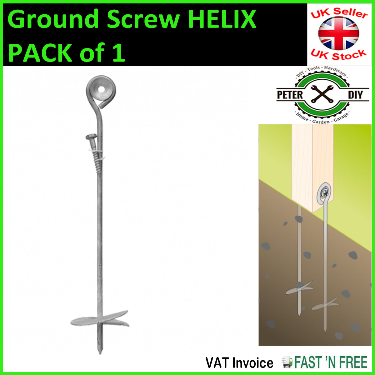 Ground Screw HELIX Galvanised Heavy Duty Anchor Playhouse Trampoline 460x100mm