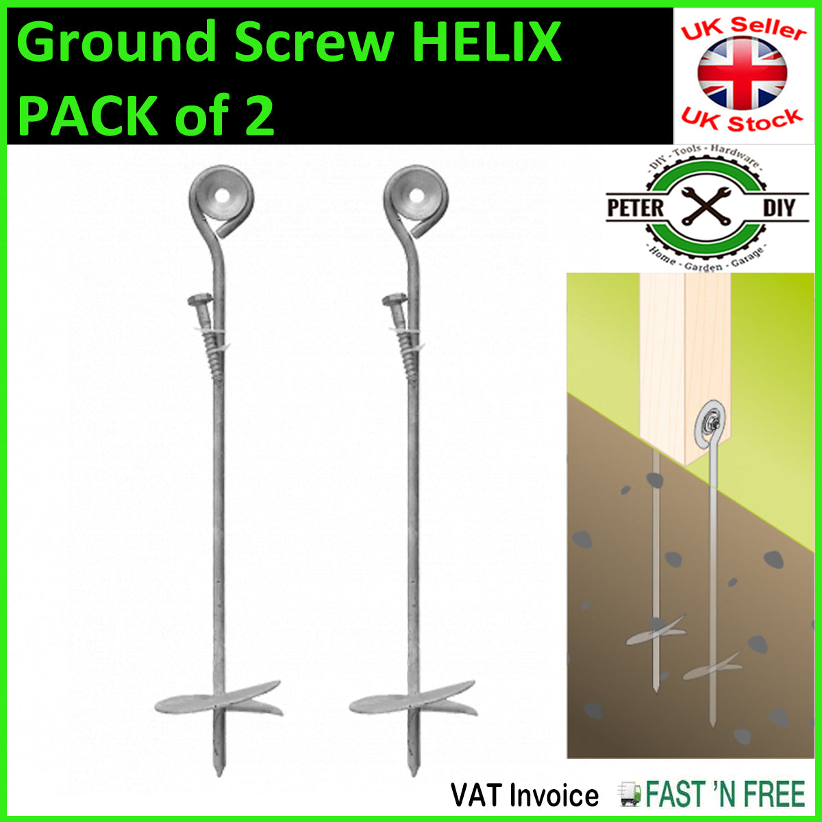 Ground Screw HELIX Galvanised Heavy Duty Anchor Playhouse Trampoline 460x100mm