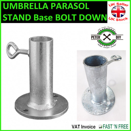 UMBRELLA PARASOL STAND Base BOLT DOWN ROUND Holder Galvanised 39 x 107mm