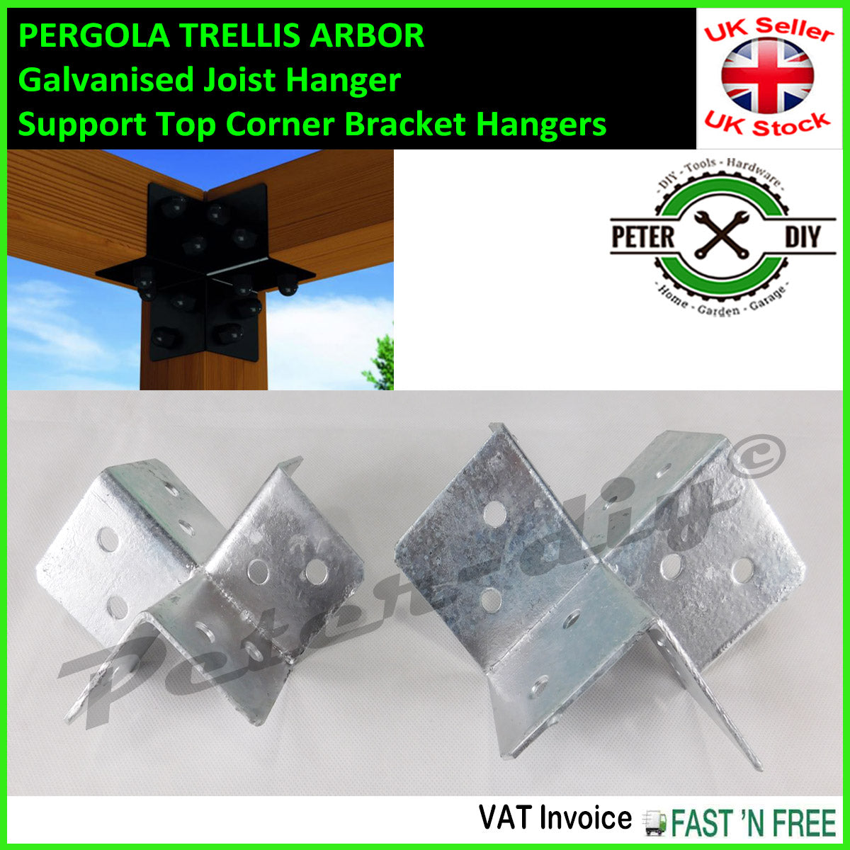 PERGOLA TRELLIS ARBOR Galvanised Joist Hanger Support Top Corner Bracket Hangers