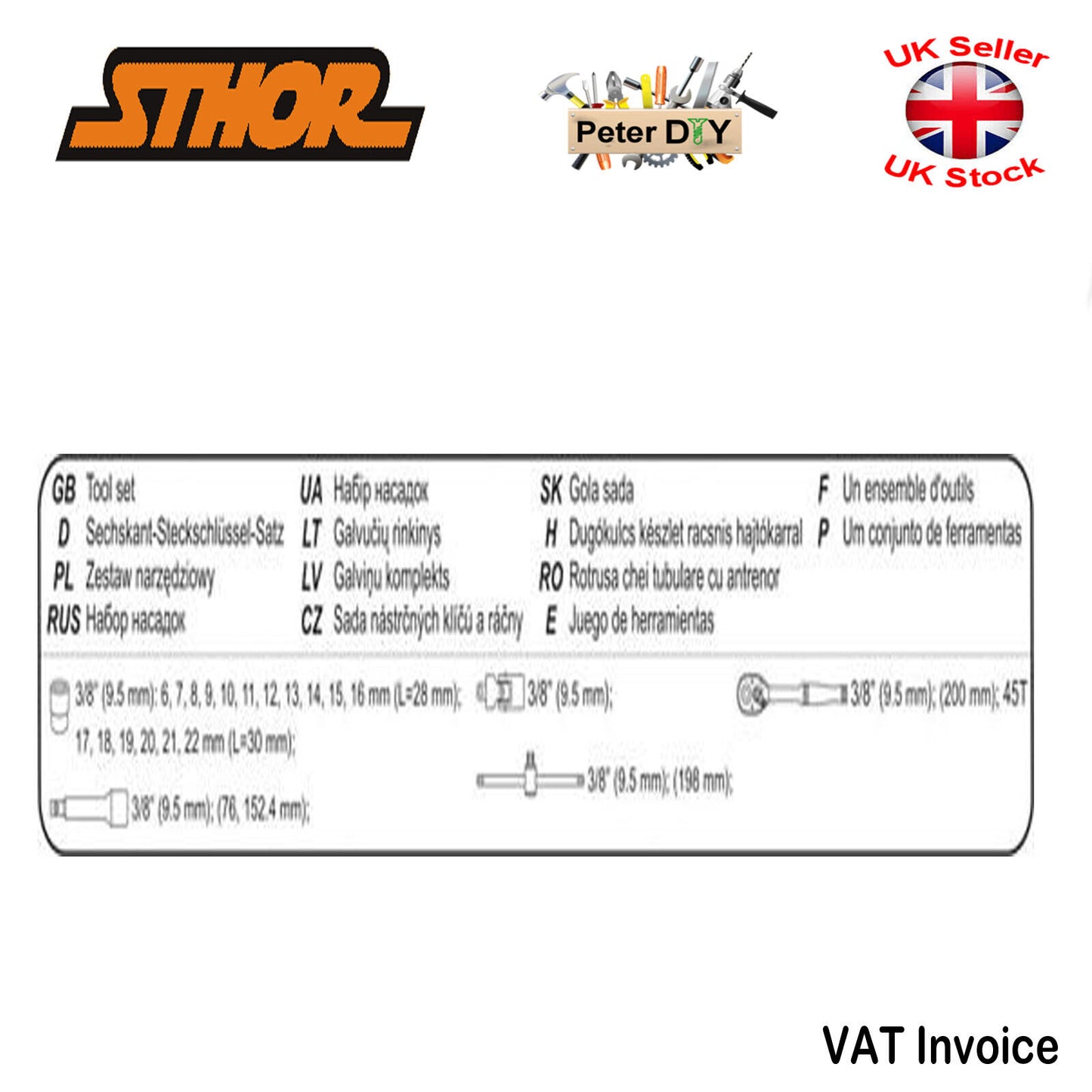 Yato 58661 Sthor 22 Ppcs 3/8" Ratcheting Socket Bit Reversible Ratchet Set