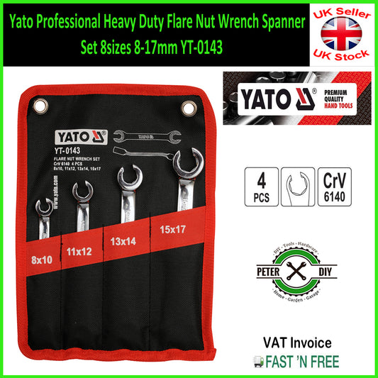 Yato Professional Heavy Duty Flare Nut Wrench Spanner Set 8sizes 8-17mm YT-0143