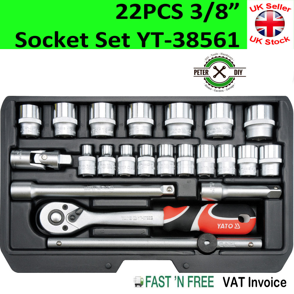 3/8" Socket Set Ratchet 22pcs Yato Professional AS-DRIVE In Handy Case YT-38561