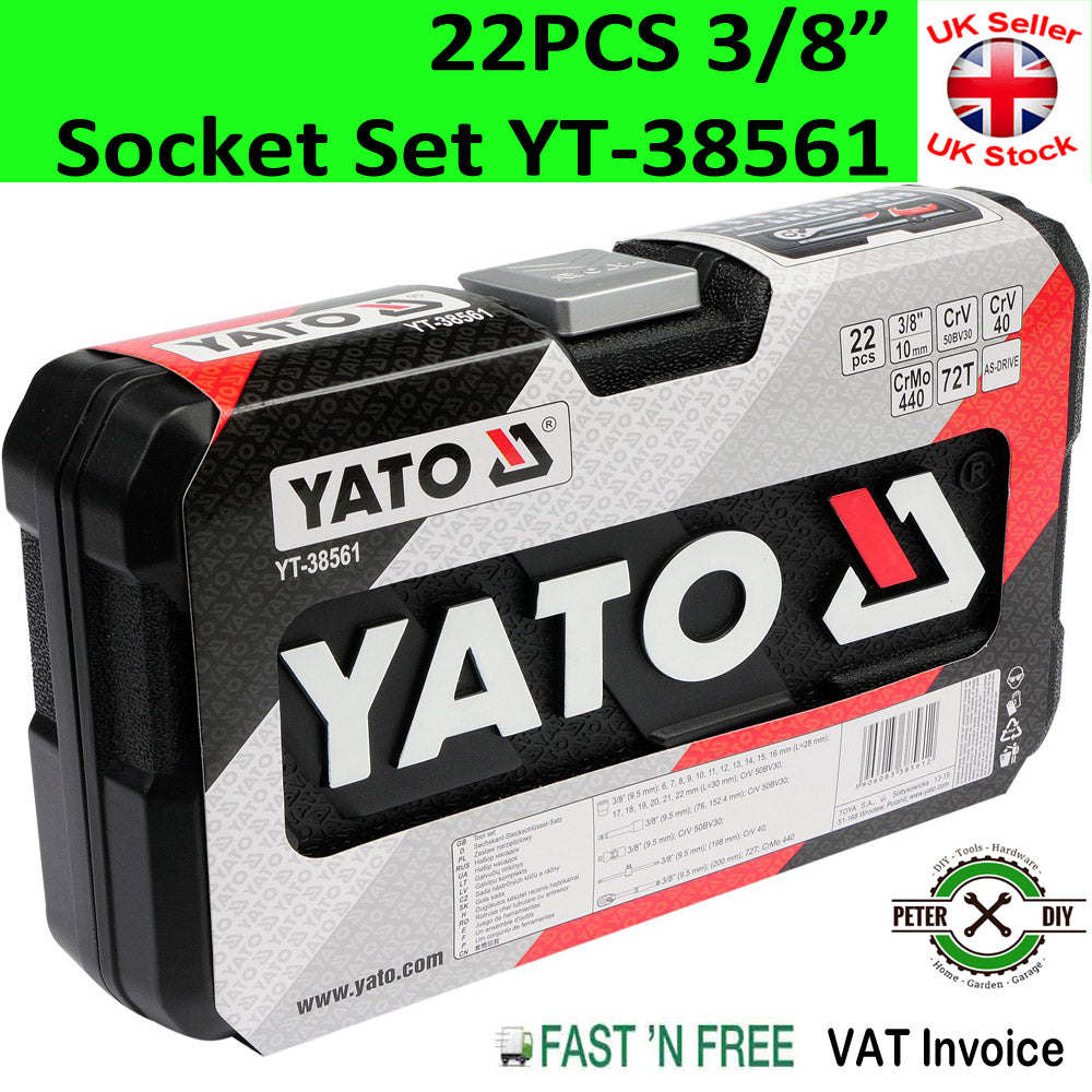 3/8" Socket Set Ratchet 22pcs Yato Professional AS-DRIVE In Handy Case YT-38561