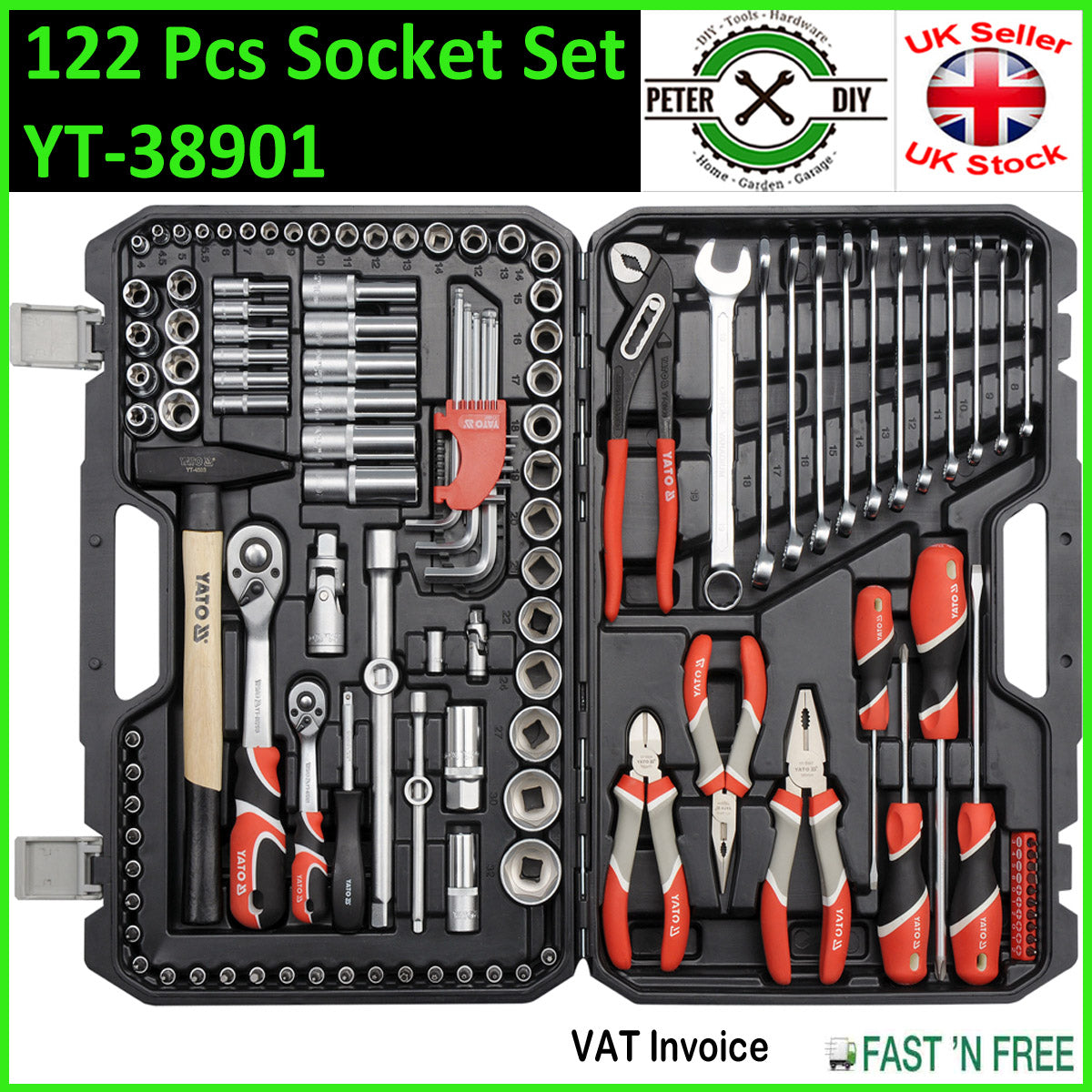 SOCKET SET RATCHET Yato Professional 122 pcs Set 1/2 1/4 Tools Toolbox YT-38901