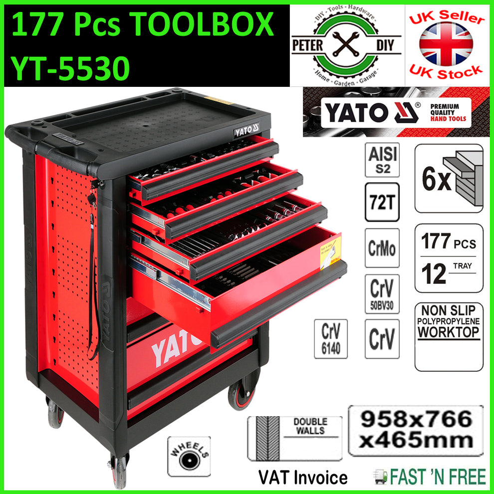 SERVICE TOOL STORAGE BOX CABINET TROLLEY WITH TOOLS 6 DRAWERS 177PCS Y ...