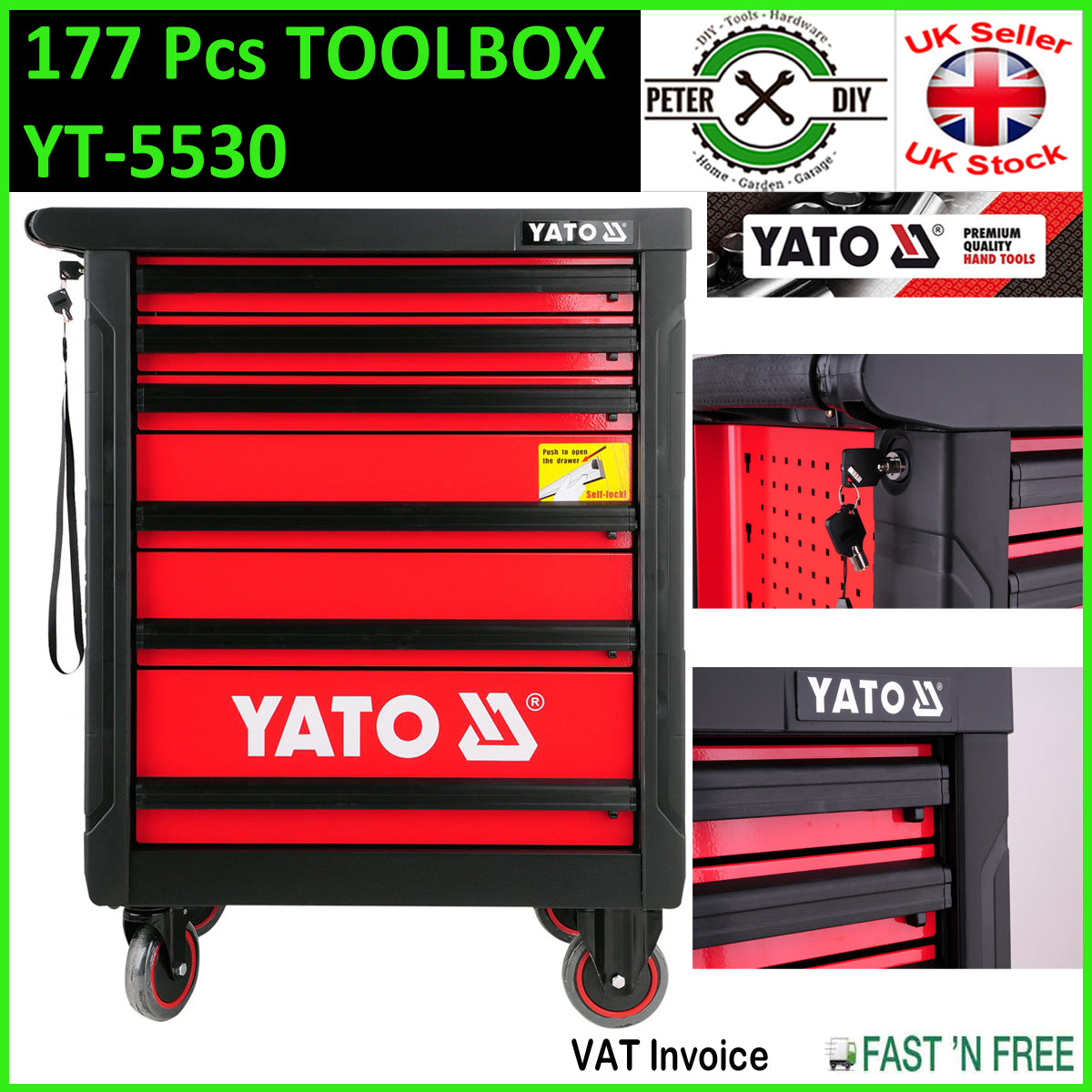 SERVICE TOOL STORAGE BOX CABINET TROLLEY WITH TOOLS 6 DRAWERS 177PCS YATOYT-5530