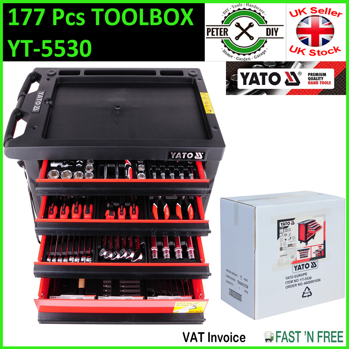 SERVICE TOOL STORAGE BOX CABINET TROLLEY WITH TOOLS 6 DRAWERS 177PCS YATOYT-5530