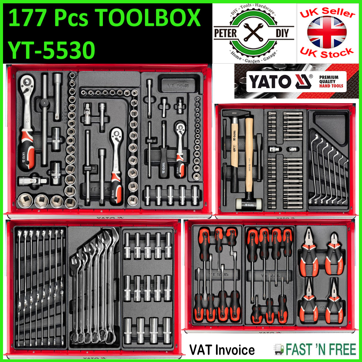 SERVICE TOOL STORAGE BOX CABINET TROLLEY WITH TOOLS 6 DRAWERS 177PCS YATOYT-5530