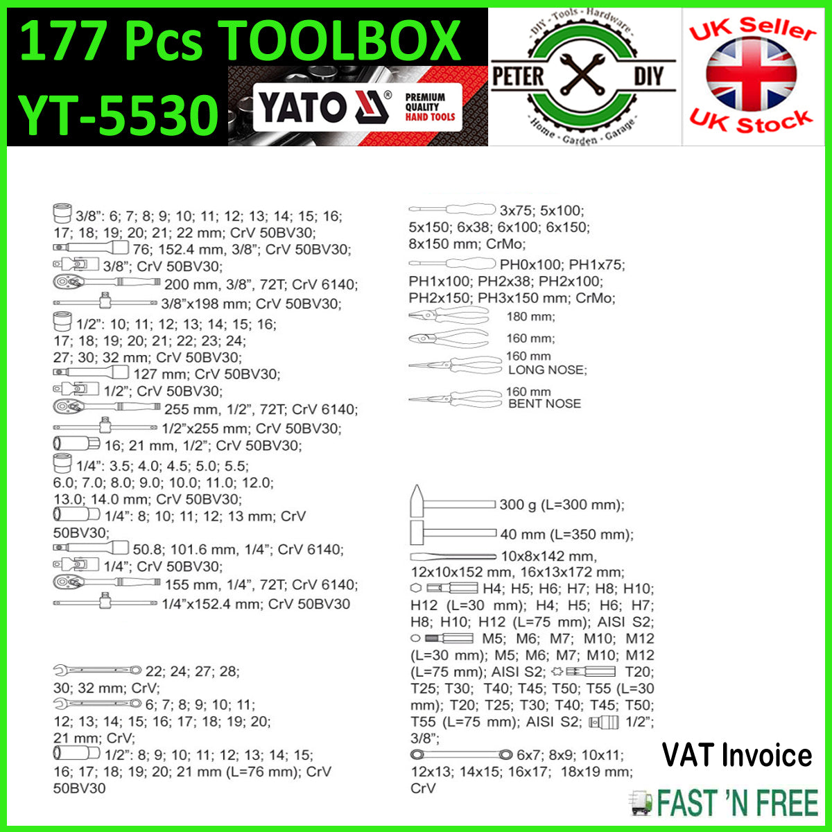 SERVICE TOOL STORAGE BOX CABINET TROLLEY WITH TOOLS 6 DRAWERS 177PCS YATOYT-5530