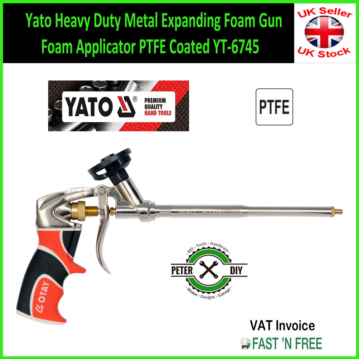 Yato Heavy Duty Metal Expanding Foam Gun Foam Applicator PTFE Coated YT-6745