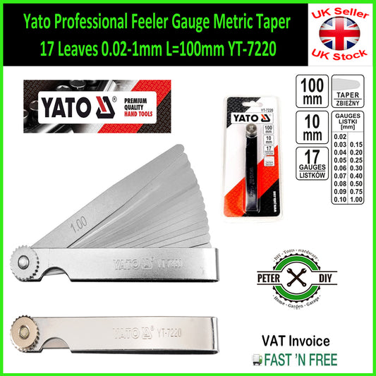 Yato Professional Feeler Gauge Metric Taper 17 Leaves 0.02-1mm L=100mm YT-7220